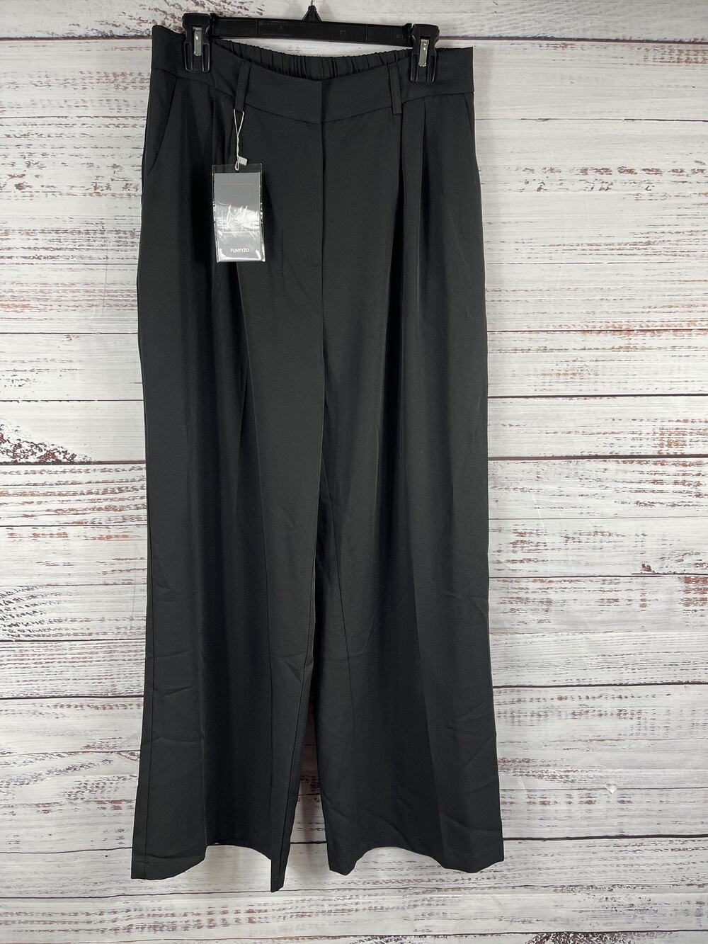 FUNYYZO Pants Women's XL Black Wide Leg Pleated Pull On High Rise Dressy Slacks